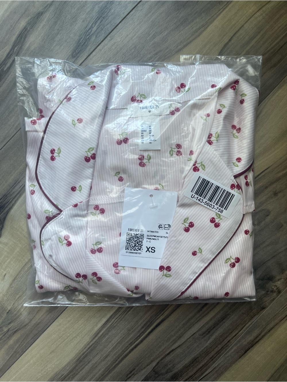 Forever 21 Pink Cherry-Print Satin Pajama Set